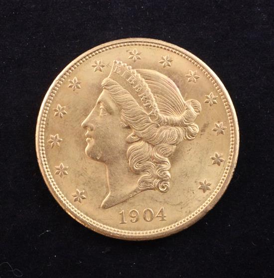 A USA 1904 gold 20 dollars,